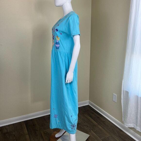 Michael Simon Lite Women's Size M Blue Cotton Floral Embroidered Maxi Dress VGT - Picture 8 of 13